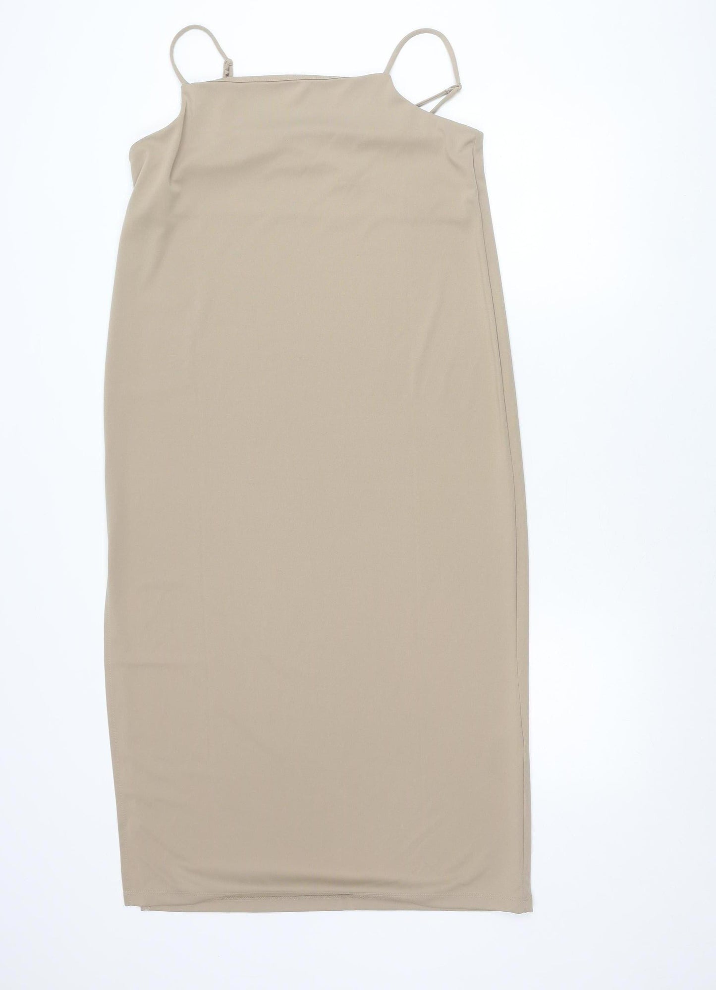 H&M Women’s Beige Size 12 Polyester Midi Slip Dress
