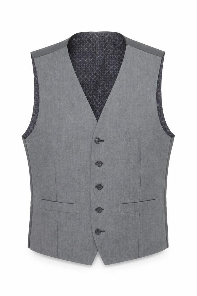 Front view of Limehaus Men's Grey Waistcoat, size 40, Regular Fit 5 Button Formal