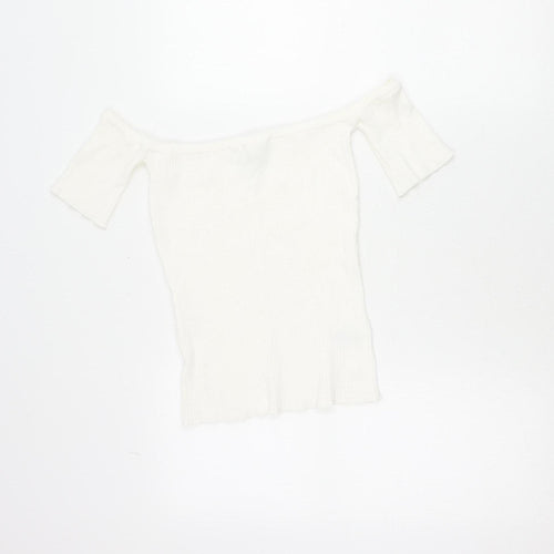 Next Women White Slim Fit Off Shoulder T-Shirt Size S