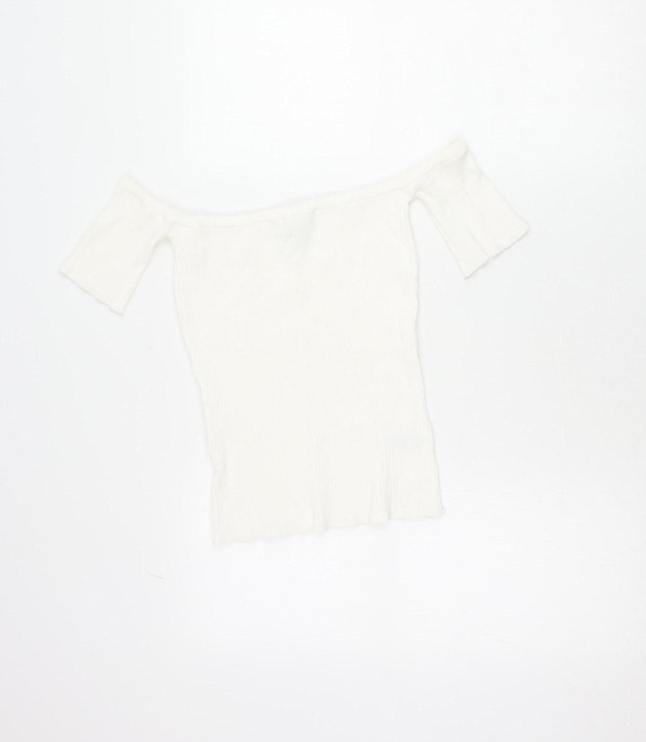 Next Women White Slim Fit Off Shoulder T-Shirt Size S