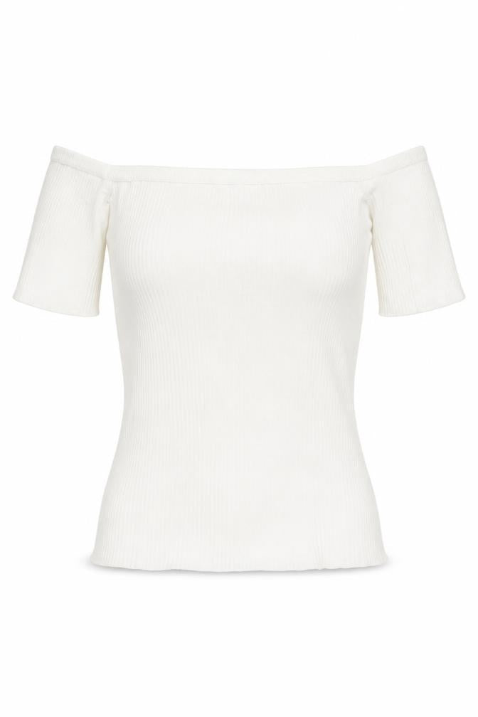Next Women White Slim Fit Off Shoulder T-Shirt Size S