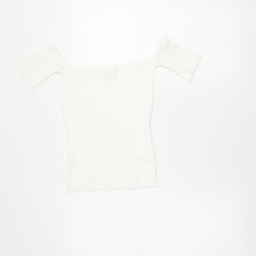 Next Women White Slim Fit Off Shoulder T-Shirt Size S