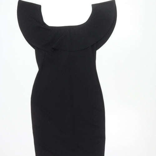 Lipsy Women Black Size 12 Off Shoulder Bodycon Ruffle Evening Dress