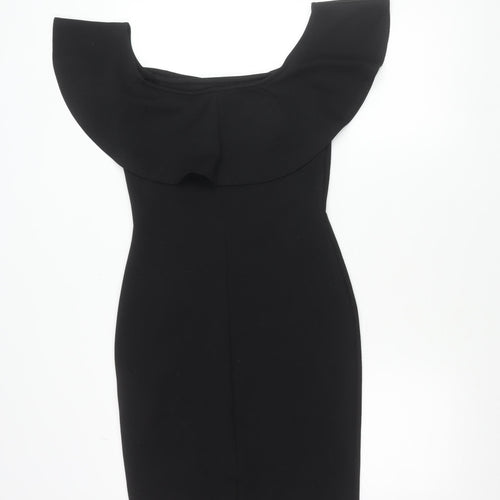 Lipsy Women Black Size 12 Off Shoulder Bodycon Ruffle Evening Dress