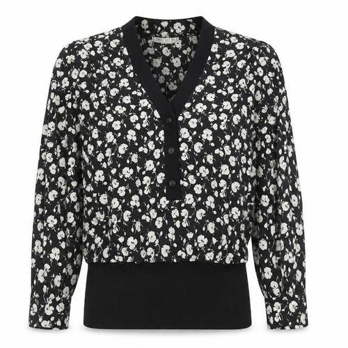 Tricoville Women’s Black Floral V-Neck Tunic Blouse UK 12