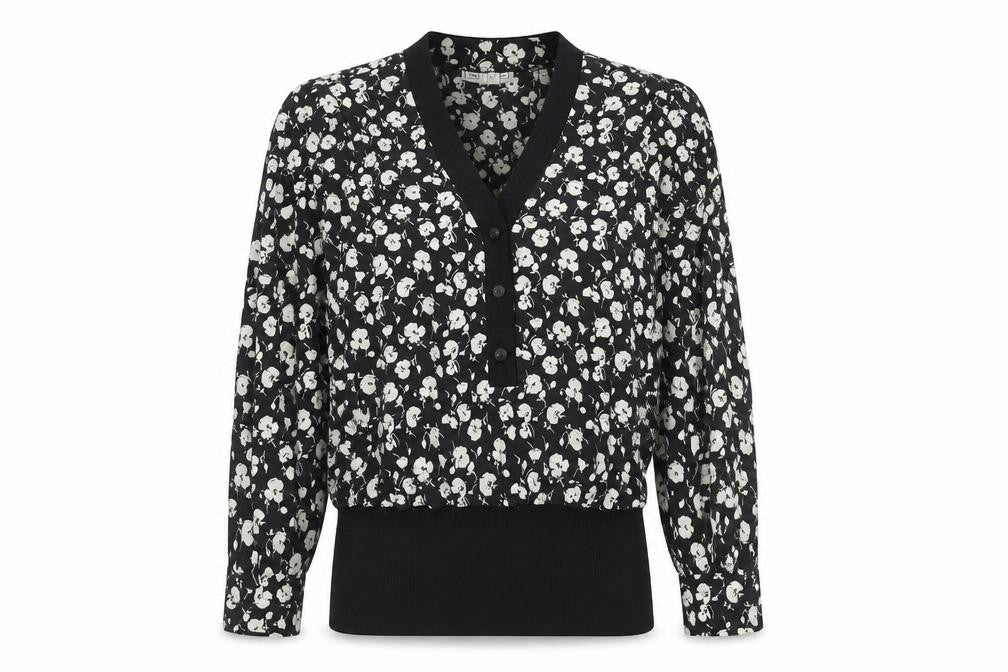 Tricoville Women’s Black Floral V-Neck Tunic Blouse UK 12