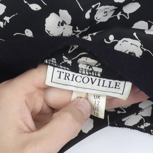 Tricoville Women’s Black Floral V-Neck Tunic Blouse UK 12