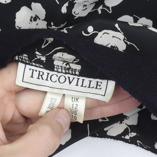 Tricoville Women’s Black Floral V-Neck Tunic Blouse UK 12
