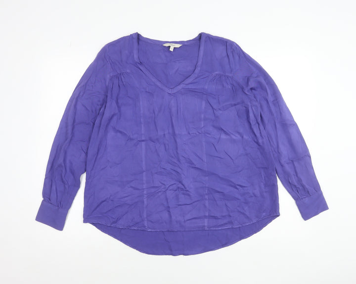 Next Women’s Purple Viscose Long Sleeve Blouse UK 12 V-Neck