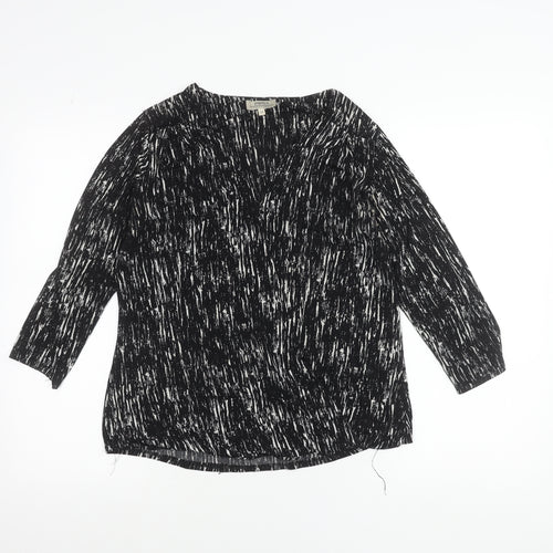 Papaya Women’s Black Abstract V-Neck Tunic Blouse Size 10