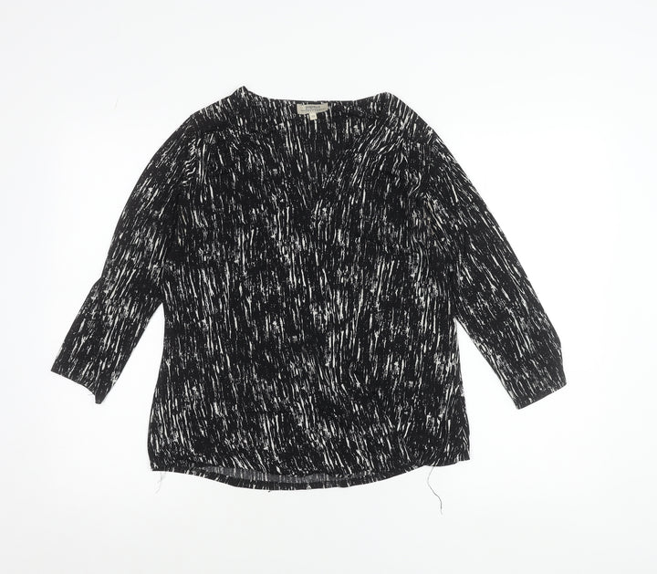 Papaya Women’s Black Abstract V-Neck Tunic Blouse Size 10