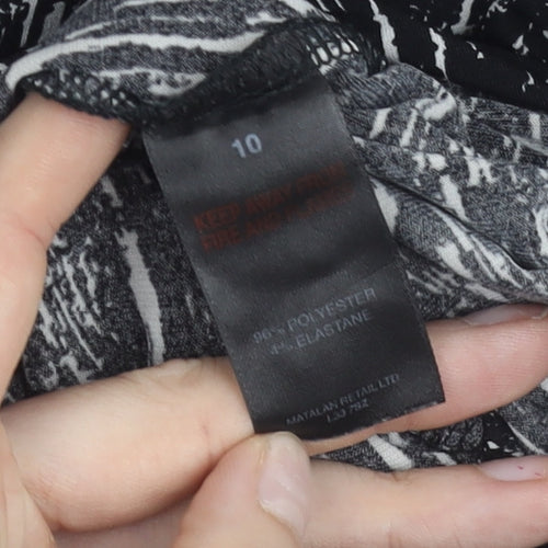 Papaya Women’s Black Abstract V-Neck Tunic Blouse Size 10