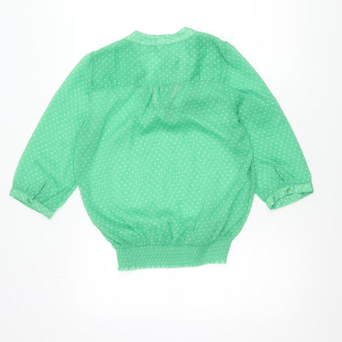 ONLY Women’s Green Polka Dot Blouse Size 8 V-Neck Bow 3/4 Sleeve