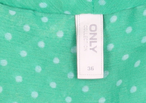 ONLY Women’s Green Polka Dot Blouse Size 8 V-Neck Bow 3/4 Sleeve