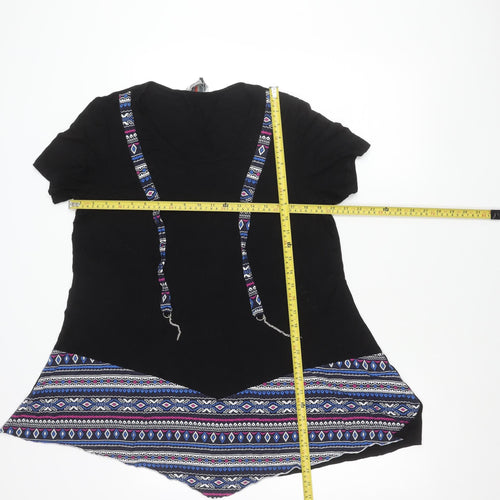 K&K Womens Black Multi Geometric Asymmetric Trapeze Dress M