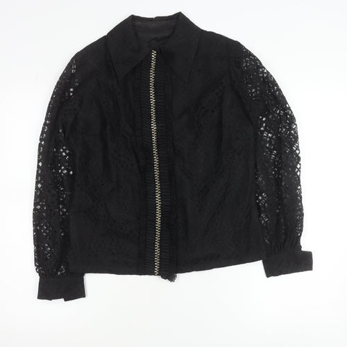 Dereta London Womens Black Lace Blouse Size 14 Zip Long Sleeve Vintage