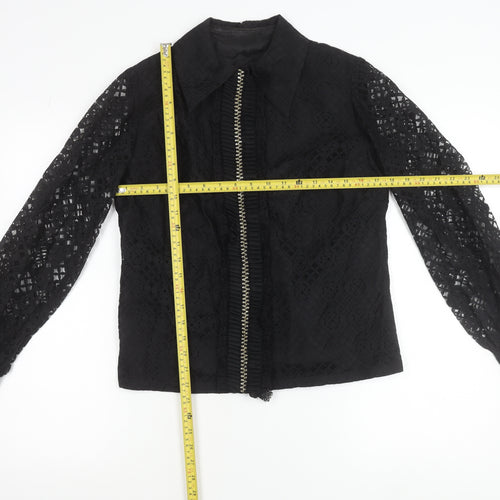 Dereta London Womens Black Lace Blouse Size 14 Zip Long Sleeve Vintage