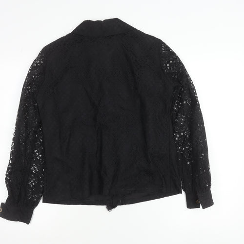 Dereta London Womens Black Lace Blouse Size 14 Zip Long Sleeve Vintage