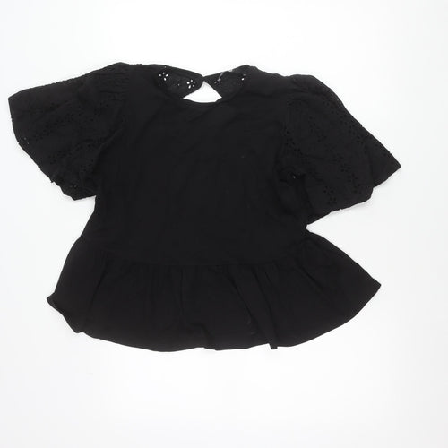 Very Women’s Black Cotton Floral Ruffle Blouse Size 14