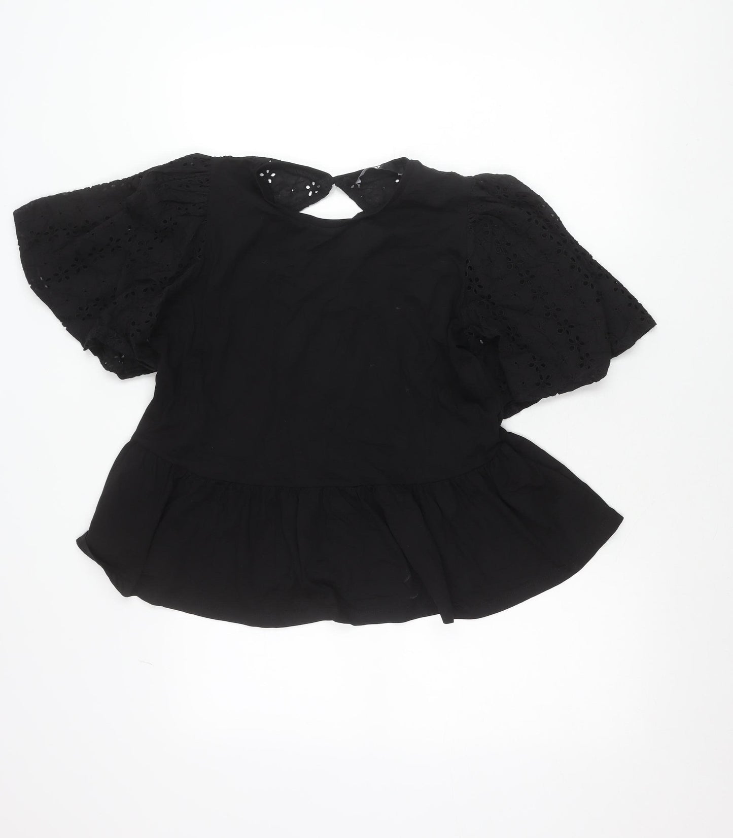 Very Women’s Black Cotton Floral Ruffle Blouse Size 14