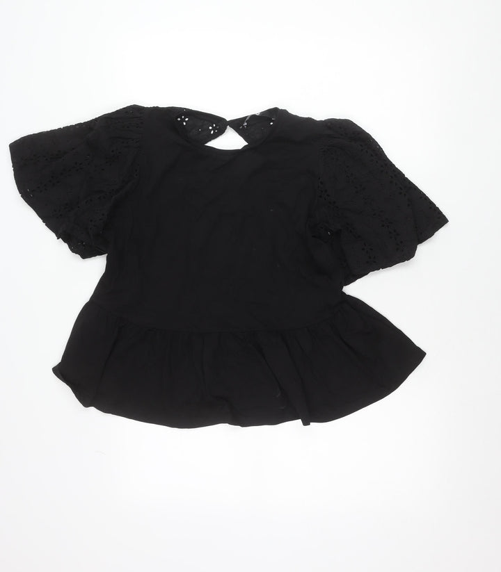 Very Women’s Black Cotton Floral Ruffle Blouse Size 14