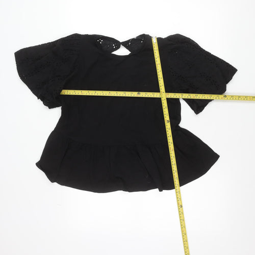 Very Women’s Black Cotton Floral Ruffle Blouse Size 14