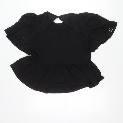 Very Women’s Black Cotton Floral Ruffle Blouse Size 14
