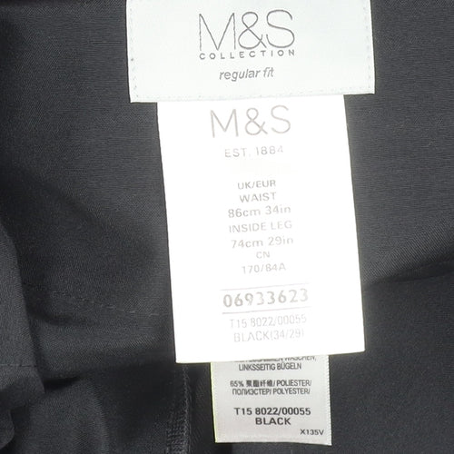 Marks and Spencer Mens Black Regular Fit Dress Pants 34W 29L