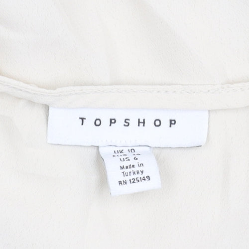 Topshop Women’s Ivory Wrap Blouse Size 10 Long Sleeve Puff Tie Waist