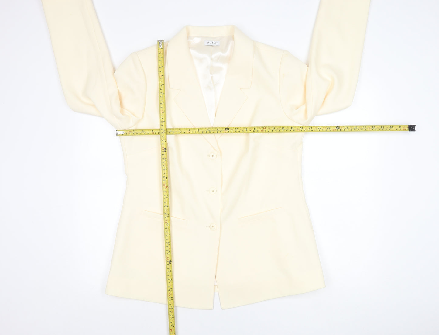 Damart Women’s Ivory Blazer Jacket Size 16 Single Breasted Notch Lapel