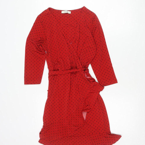 Oasis Women’s Red Polka Dot Wrap Dress XS Long Sleeve