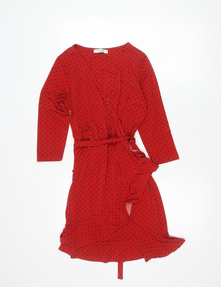 Oasis Women’s Red Polka Dot Wrap Dress XS Long Sleeve