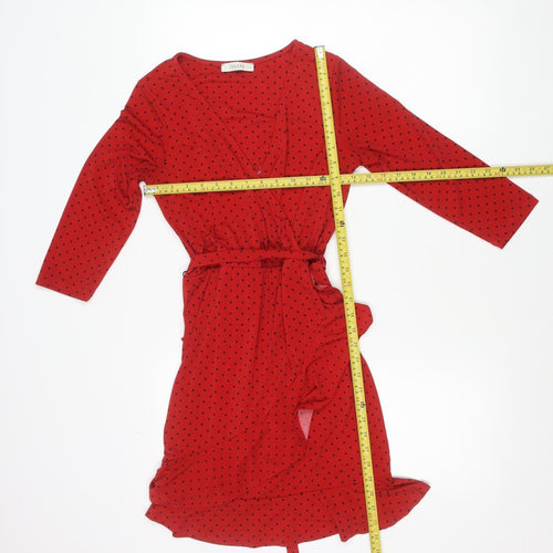 Oasis Women’s Red Polka Dot Wrap Dress XS Long Sleeve