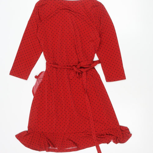 Oasis Women’s Red Polka Dot Wrap Dress XS Long Sleeve