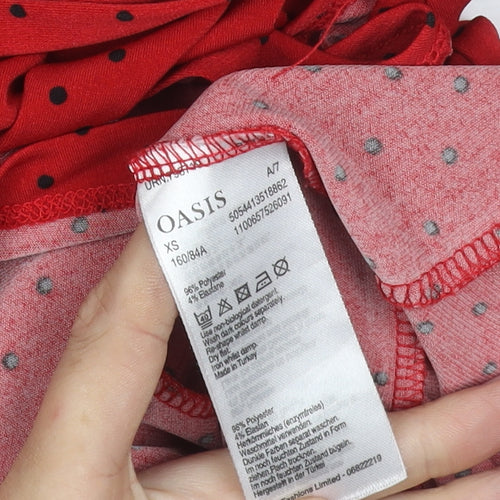 Oasis Women’s Red Polka Dot Wrap Dress XS Long Sleeve