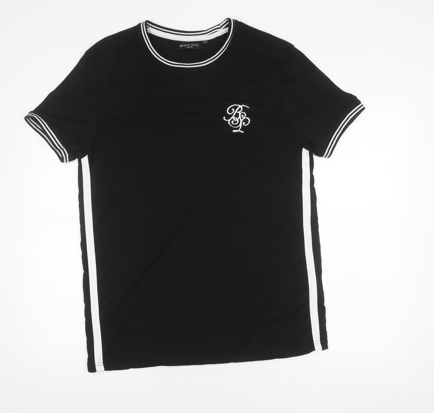 Brave Soul Men’s Black XL Crew Neck Short Sleeve Cotton T-Shirt