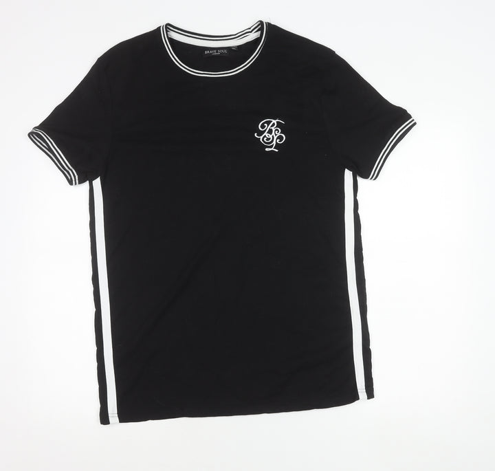 Brave Soul Men’s Black XL Crew Neck Short Sleeve Cotton T-Shirt