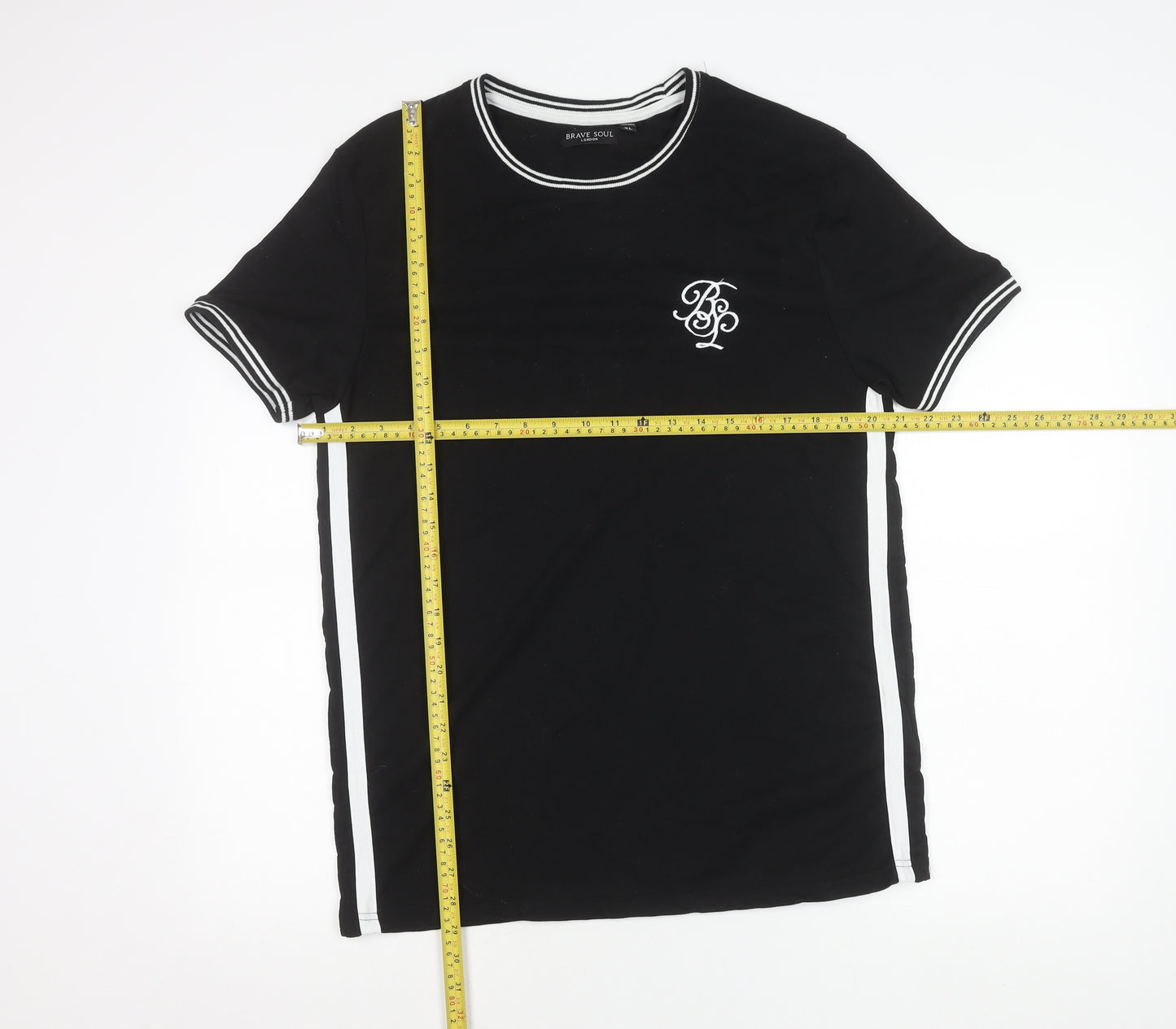 Brave Soul Men’s Black XL Crew Neck Short Sleeve Cotton T-Shirt