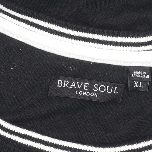 Brave Soul Men’s Black XL Crew Neck Short Sleeve Cotton T-Shirt