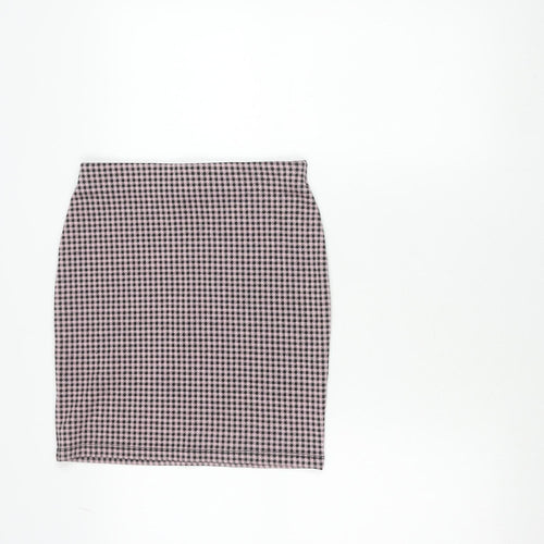 New Look Womens Pink Black Check Mini Pencil Skirt Size 8