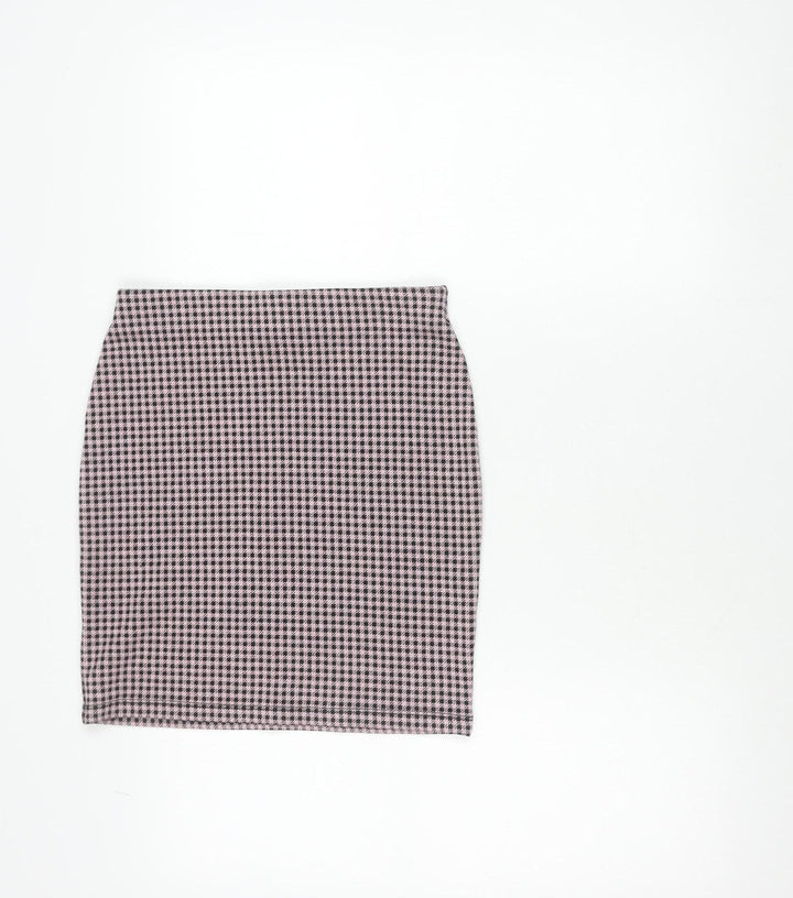 New Look Womens Pink Black Check Mini Pencil Skirt Size 8