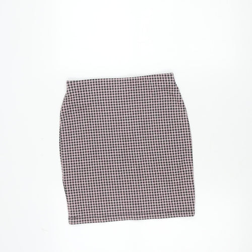 New Look Womens Pink Black Check Mini Pencil Skirt Size 8