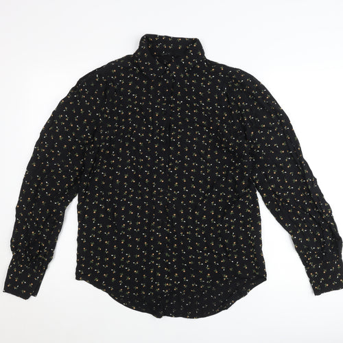 Next Womens Black Floral Button-Up Tunic Shirt Size 8 Long Sleeve