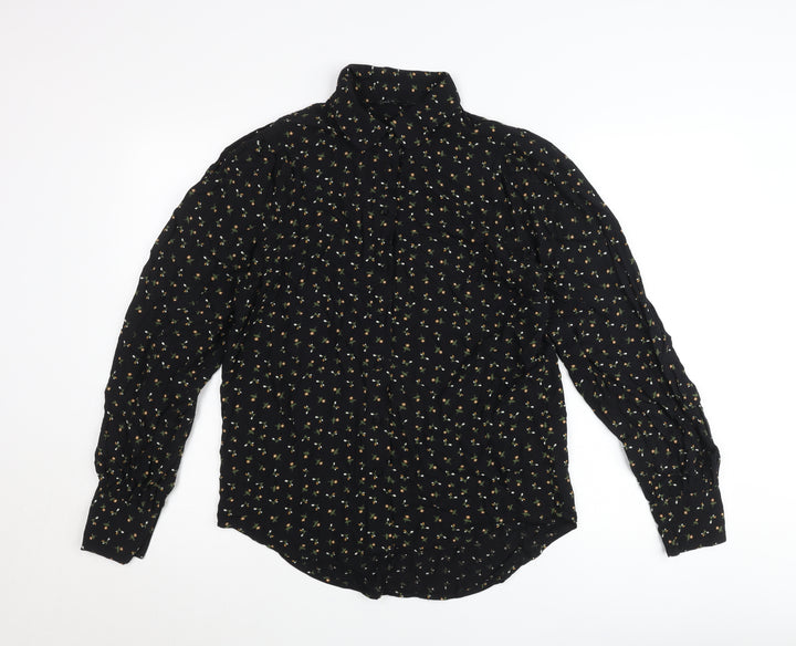 Next Womens Black Floral Button-Up Tunic Shirt Size 8 Long Sleeve