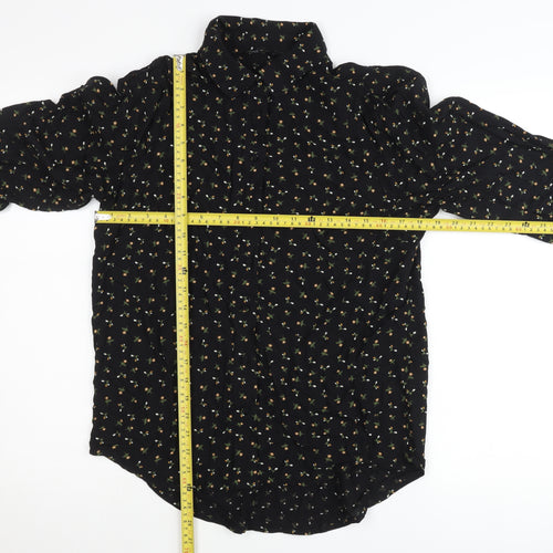 Next Womens Black Floral Button-Up Tunic Shirt Size 8 Long Sleeve