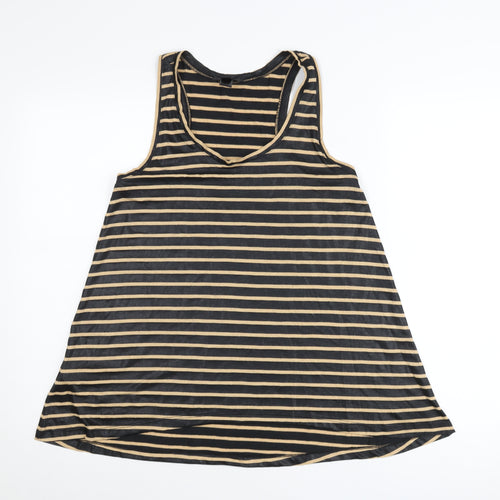 MNG Collection Womens XS Black Beige Striped Tank Top V-Neck Sleeveless