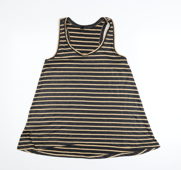MNG Collection Womens XS Black Beige Striped Tank Top V-Neck Sleeveless