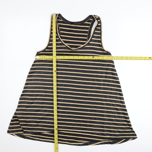MNG Collection Womens XS Black Beige Striped Tank Top V-Neck Sleeveless
