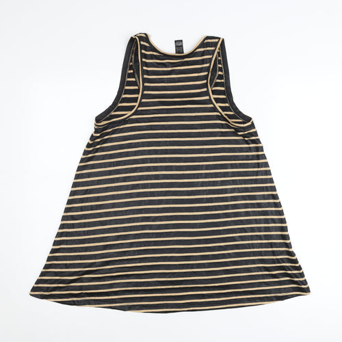 MNG Collection Womens XS Black Beige Striped Tank Top V-Neck Sleeveless