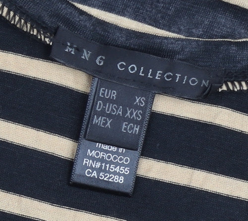 MNG Collection Womens XS Black Beige Striped Tank Top V-Neck Sleeveless